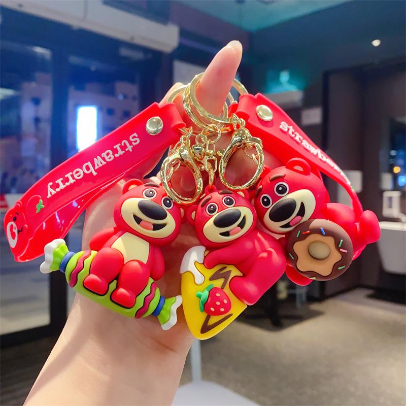 Cute Creative Gluttonous Strawberry Bear Keychain Pendant Car Key Chain Exquisite Bag Pendant Small Gift