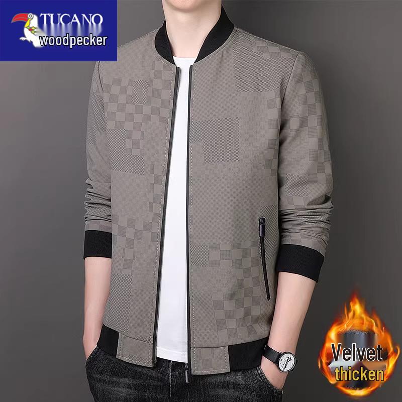 Men's Woodpecker Turn-Down Collar Jacket - Trendy Spring-Autumn Executive Coat, Versatile Business Wear for Dad.