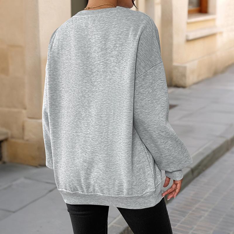 100% Clothing: 2025 Autumn/Winter Women's Loose Plus Velvet Round Neck Light Gray Hoodie
