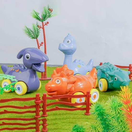Pull Back Dinosaur Car Toys for Kids Cartoon Dino Figures Vehicle
