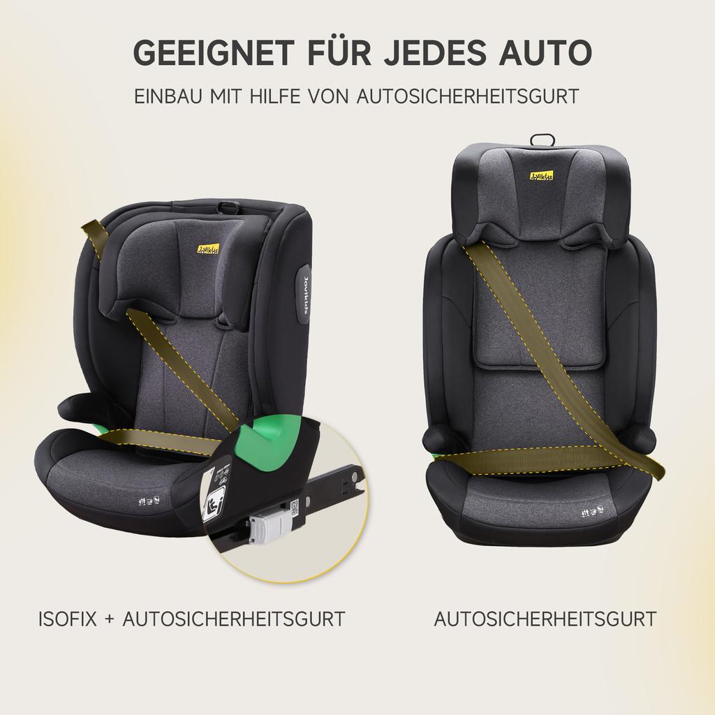 i-Size R129 Child Car Seat for 3.5 to 12 Years (100-150 cm), with Adjustable Backrest, Headrest, Side Impact Protection, Booster Seat (Black, ISOFIX)