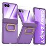 For Samsung Galaxy Z Flip 7 with Built-in Screen Protector,Ring Holder Hinge Protection Shockproof Rugged Case Translucent Matte Cover-Purple