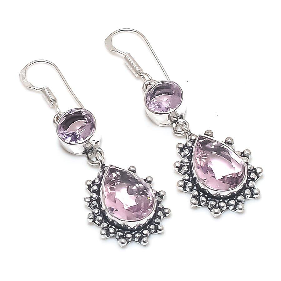 

Natural Pink Kunzite Gemstone Handmade 925 Sterling Silver Earring 2.05 v3u24