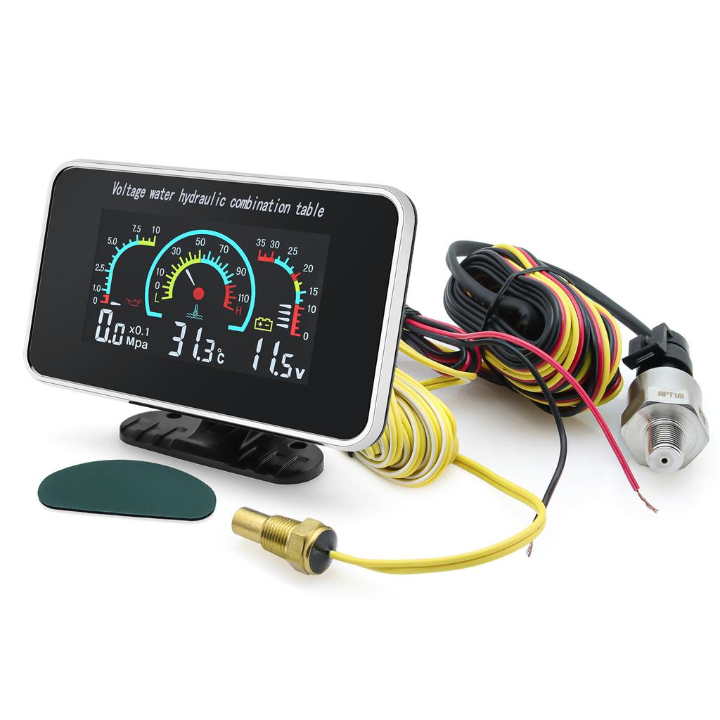 12V-24V LCD Digital Car Gauge Muti-functional 2/3/4 IN 1 Water Temp Meter Voltmeter Oil Pressure Fuel Level Gauges Sensor 1/8npt