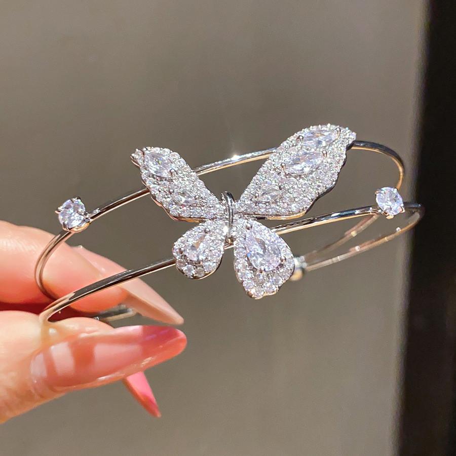 Fashion Butterfly Zircon Double Layer Bracelet With Cubic Zirconia For Elegant Casual Wear