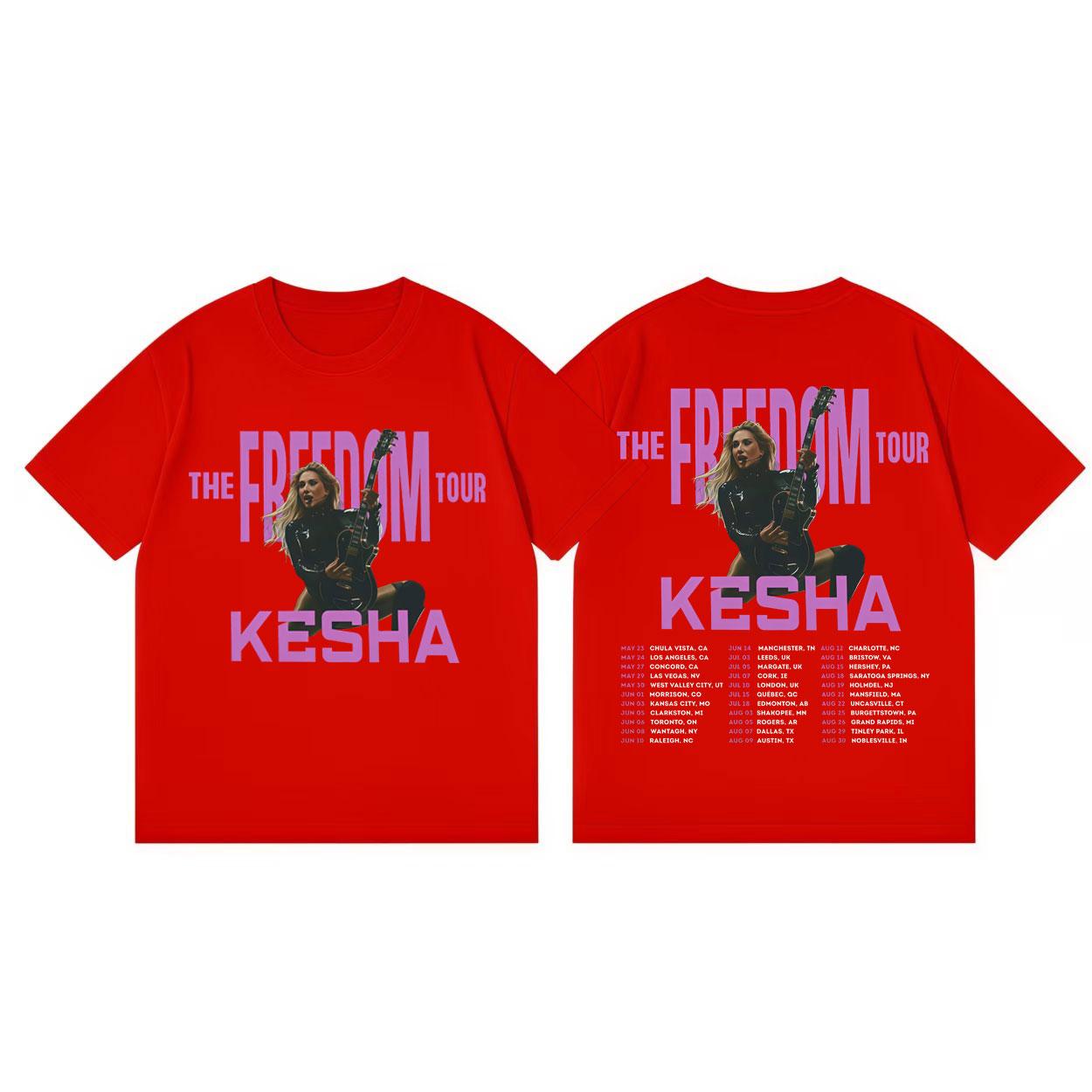 Singer Kesha The Freedom Tour 2026 T Shirt Unisex Women Fashion Aesthetic Short Sleeve Tshirts Summer Casual Loose Cotton Tshirt S