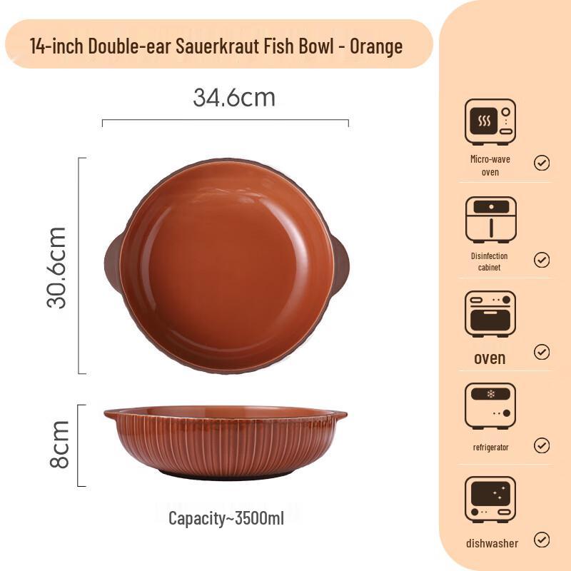 Lin Pan Underglaze Ceramic Double-Handle Serving Bowl