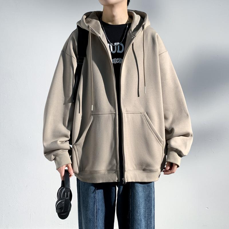 Cardigan con zip Maglione da uomo Giacca con cappuccio larga Tendenza dell'autunno Gioventù Colore unico Top comodi