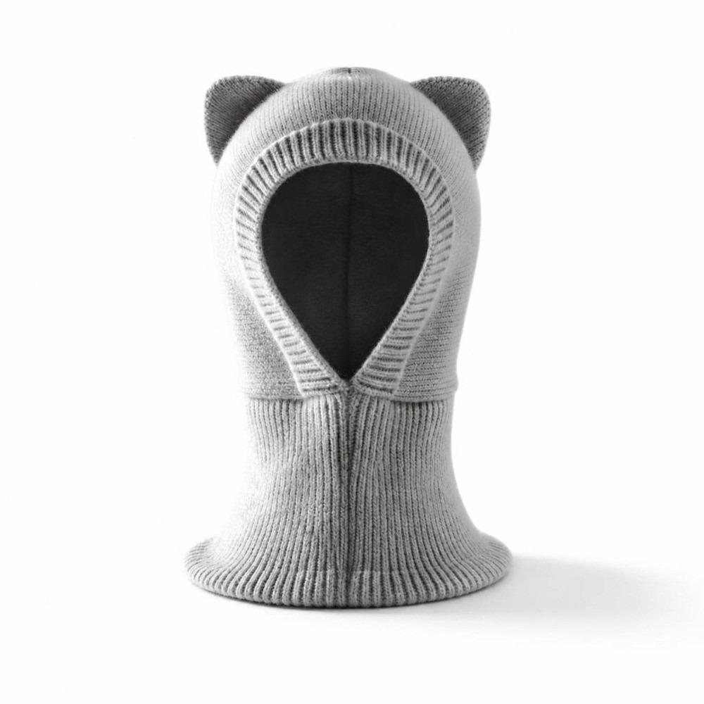 Woolen Knit Winter Balaclava Hat Solid Color Hooded Beanie  for 2-6 Y Boys and Girls