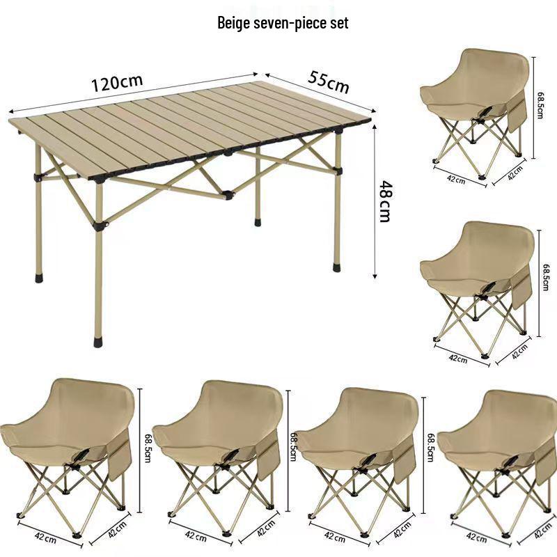 Portable Outdoor Folding Table & Moon Chair Set - Complete Camping & BBQ Gear