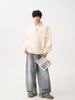 Men's Loose Knit Half-Zip Sweater - Solid Color, Stand-Up Collar, Cozy Autumn/Winter Pullover