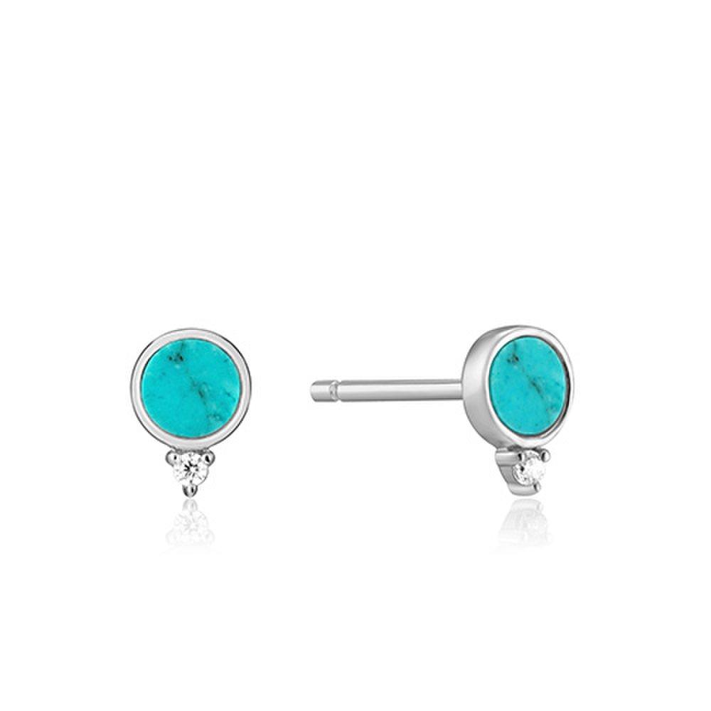Turquoise Round Shape Mini Stone Stud 925 Silver Earrings E022-01H