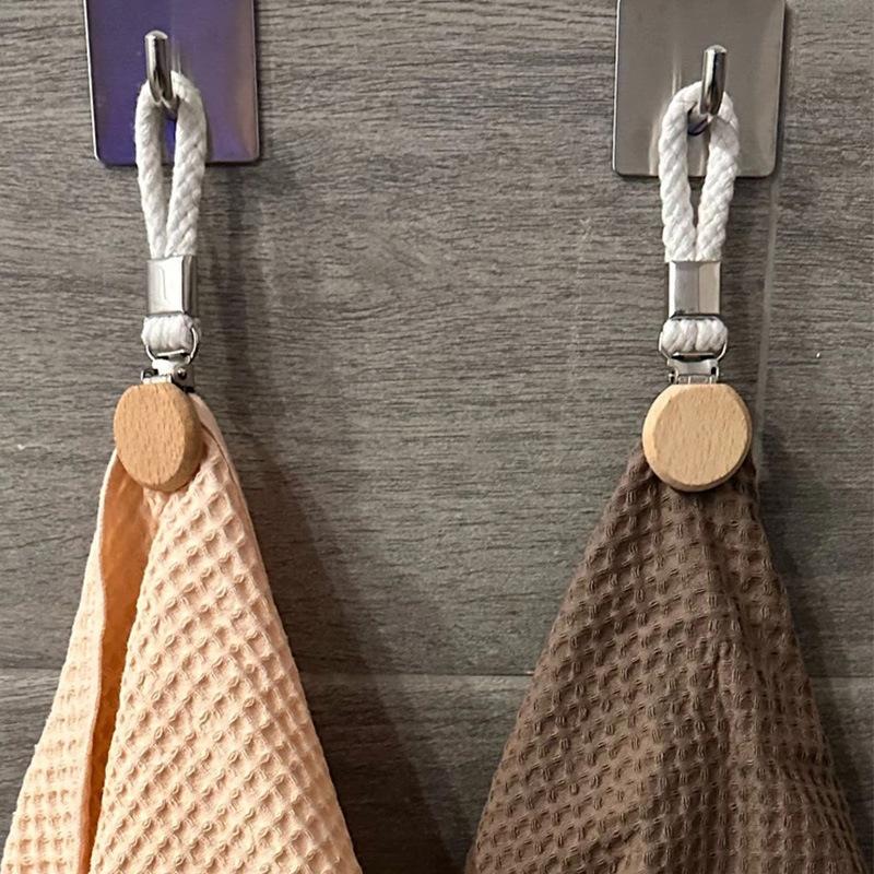 1/2pcs Multi Functional Non Perforated Kitchen Towel Clip, Woven Rope, Beech Wood Round Head Storage, Bathroom Clip