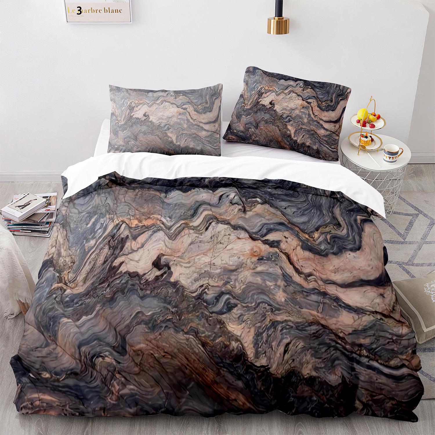 

Набір підодіяльників із мармуру King/Queen Size White Gold Abstract Marble Texture Printed Комплект постільної білизни Абстрактний поліестеровий підодіяльник US Twin(172x218cm)