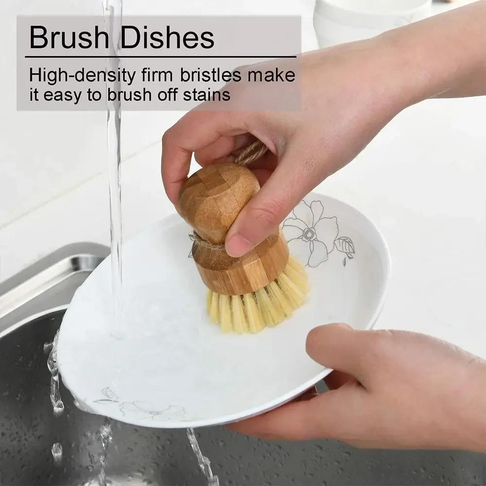 1/2pcs Natural Sisal and Coconut Palm Wooden Cleaning Brush Lanyard Dishwashing Brushs Kitchen Durable Eco Friendly Zero Waste