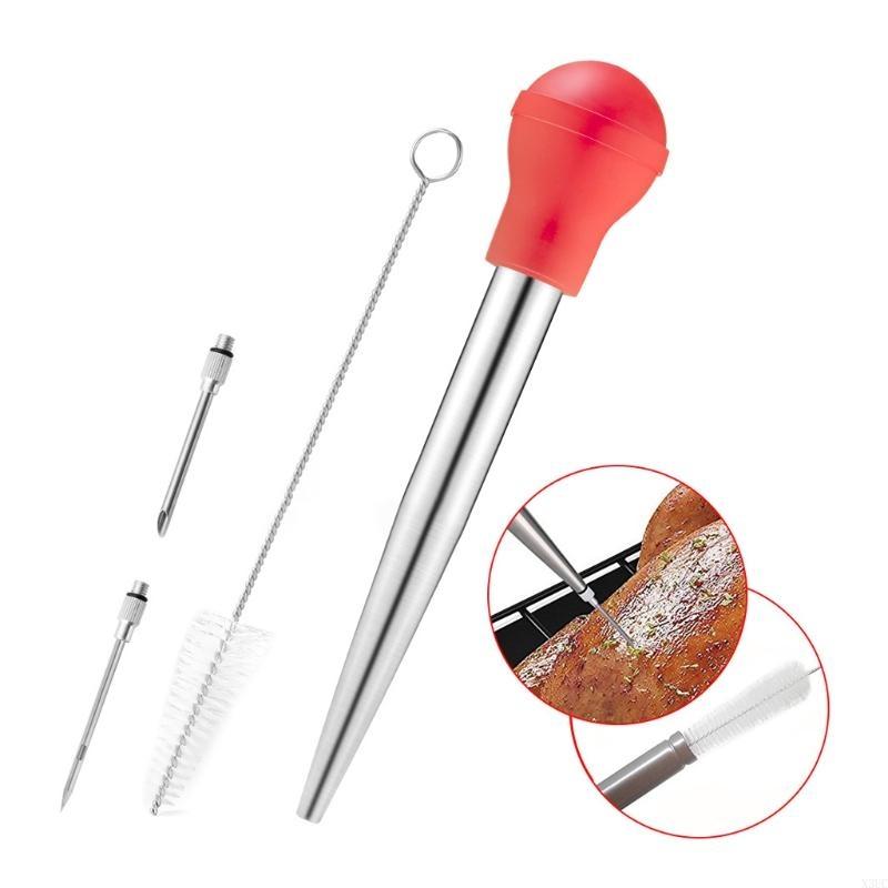 Practical Baster Set of 4 Pieces Stainless Steel Baster Needles and Cleaning Brush for Cooking X3UC