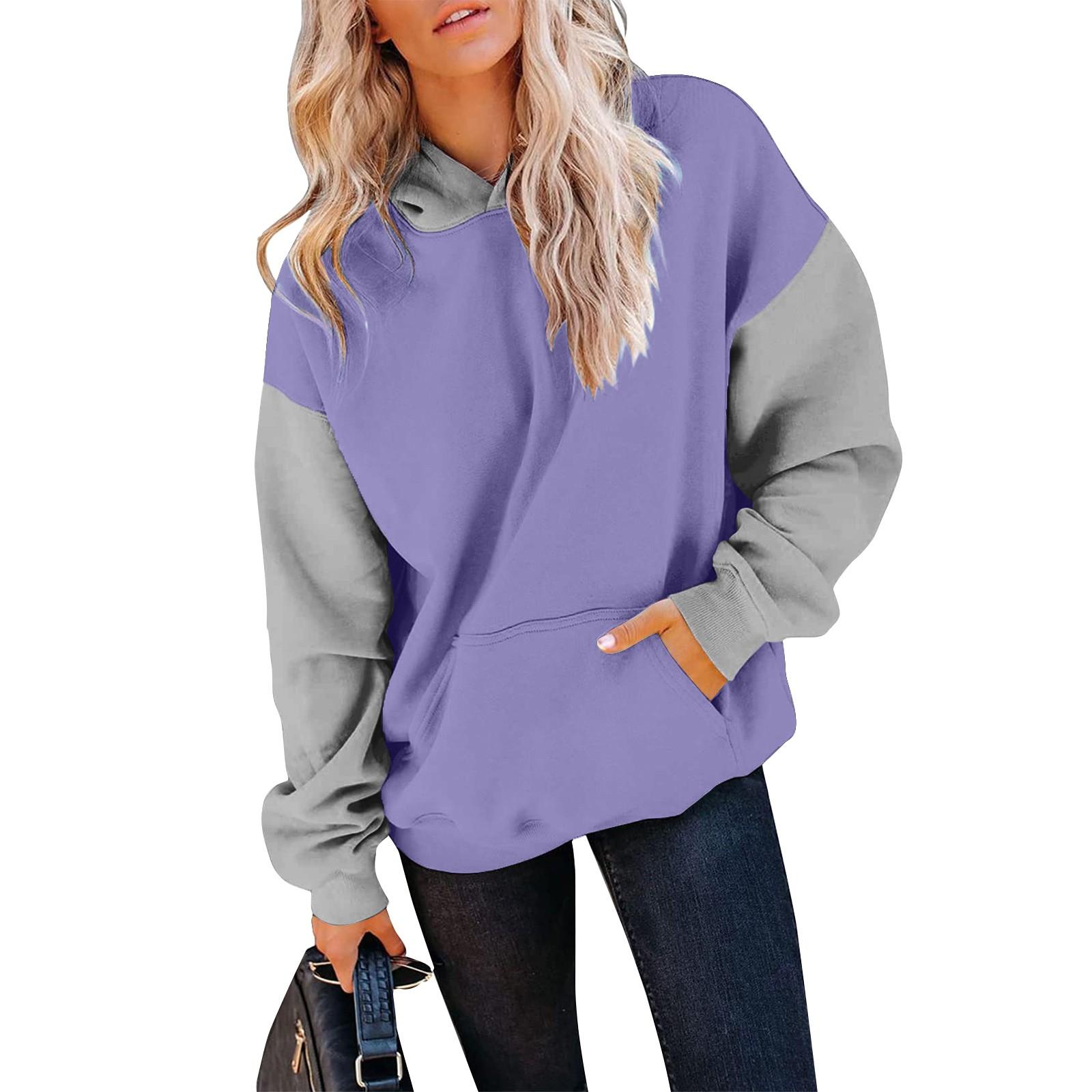 

Женская зимняя свитшот-худи с капюшоном, сшитая из разных материалов, с флисовой подкладкой, с длинным рукавом, модная свитшот M фиолетовый