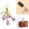 Elegant Tulips Shaped Leather Keychain With Beaded Accent For Bags And Keys Stylish Accessory Gift