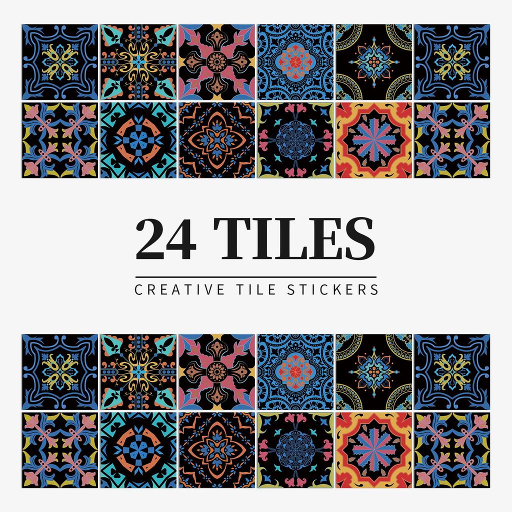 24Pcs Gray Moroccan Wall Sticker Art Water-Repellent Vinyl Peel And Stick Tile Sticker Home Decor Kitchen Bathroom