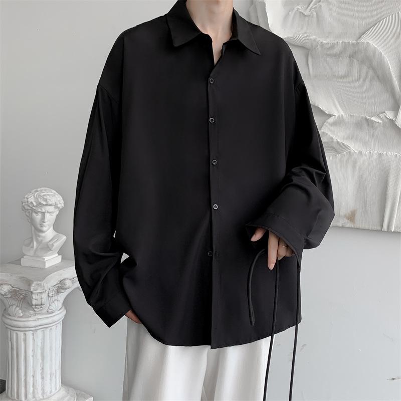 

Мужская белая рубашка с длинным рукавом: Стиль колледжа, свободный крой, корейский тренд Black