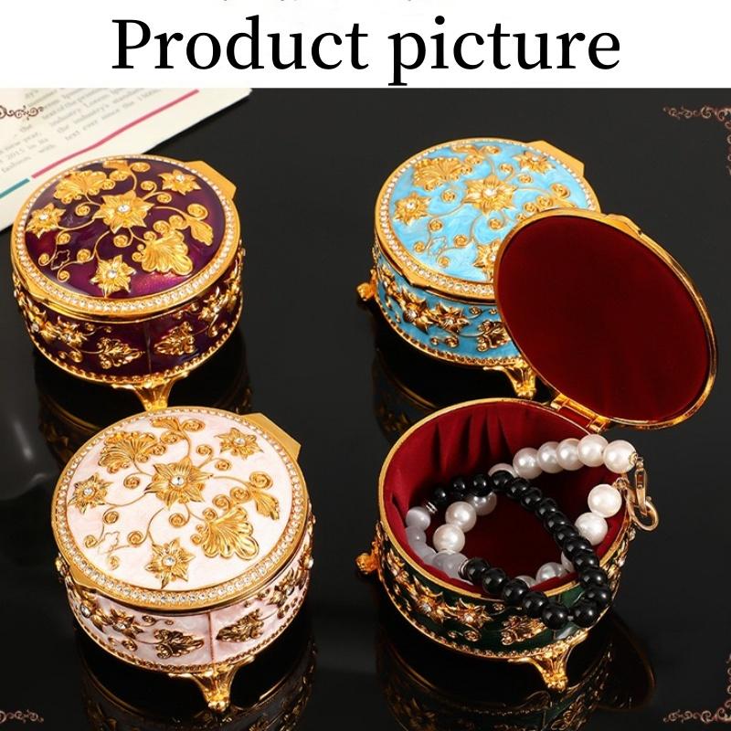 Mini Bracelet Storage Box Jewelry Organizer,European Style Circle Enamel Alloy Ring Storage Jar Dresser Display Couple Gifts