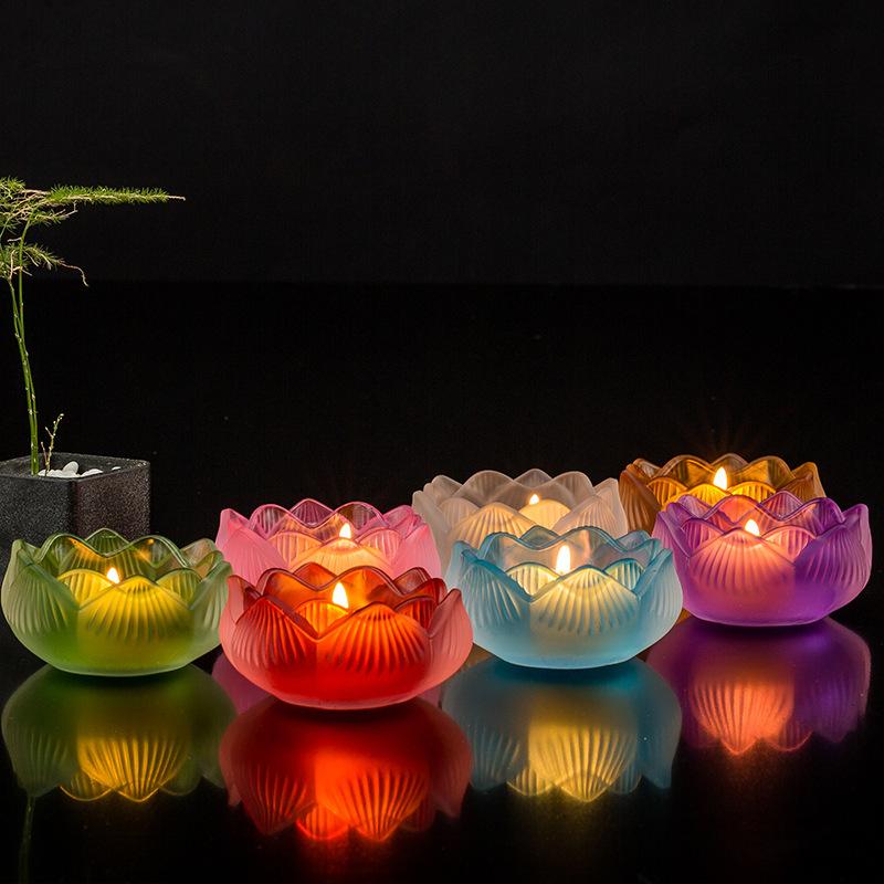 Seven Colors Crystal Incensee Burner Glass Lotus Candle Holders Handicraft Decoration for Home Buddha Mini Zen Cone Censer