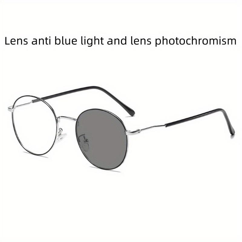 1pc Metal Eyeglass Frames for Men Women with Photochromic Lenses Block Blue Light UV Protection