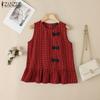 ZANZEA Womens Summer Round Neck Sleeveless Plaid Print Tank Tops