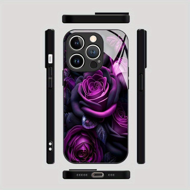 Handyhülle Für iPhone 11 12 13 14 15 16 17 Pro Max 17Air 16E 7 8 16 Plus XR XS X Dunkelviolett Rosenmuster Gehärtetes Glas Cover