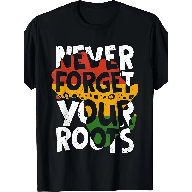 MenTees Europese maten Mannen Never Forget Your Roots Afro-Amerikaanse Zwarte Geschiedenis Maand T-shirt - Retro Cultureel Erfgoed Tee met Afrika Kaart 2XL zwart