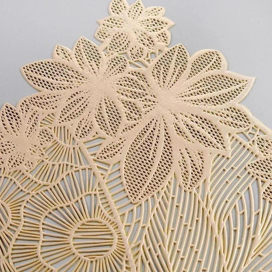 Rectangular Hollow Flower And Leaf Pattern PVC Dining Mat Light Luxury Home Kitchen And Restaurant Tabletop Decoration Products