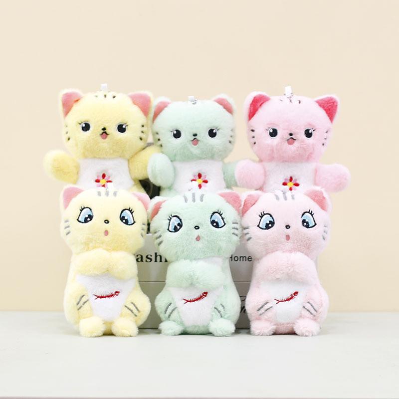 Adorable Plush Cat Keychain Soft Flower And Fishbone Design 12cm Stuffed Toy
