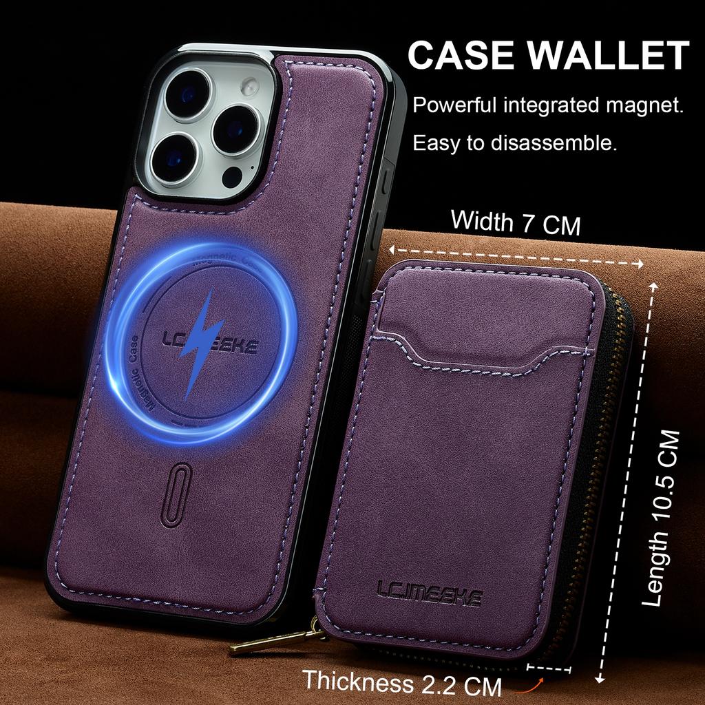 LC.IMEEKE L6 For iPhone 16 Pro Max Magnetic Case Detachable Zipper Wallet Leather Coated PC+TPU Phone Cover