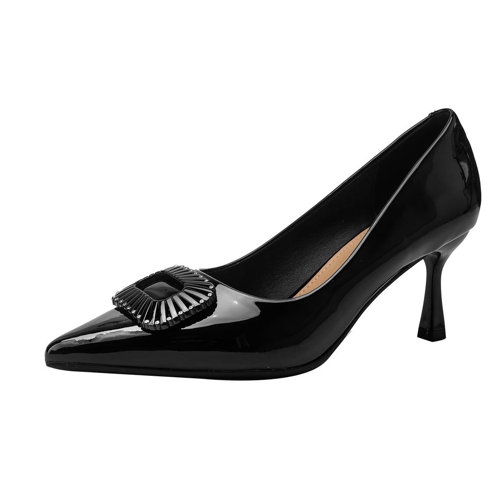 Not tired feet high heels 2026 spring French patent leather solid color sexy pointed thin heel light mouth single shoes