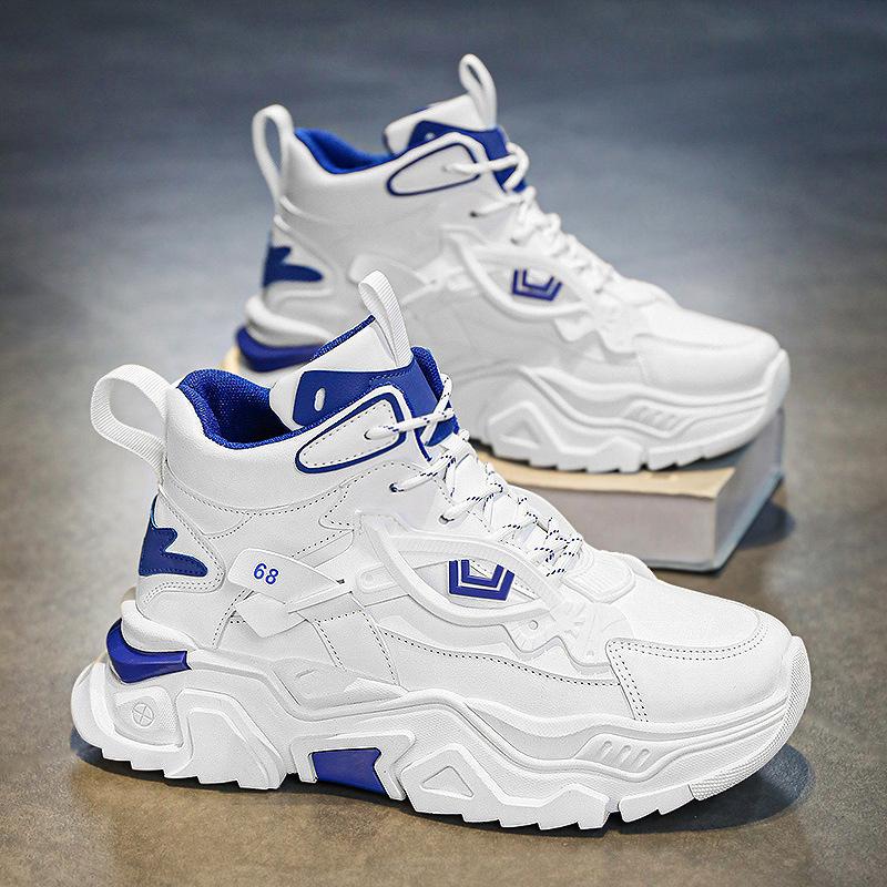 

Men s shoes autumn and winter new Hong Kong style sports casual shoes outdoor youth running shoes leather high-top thick-soled dad shoes 39