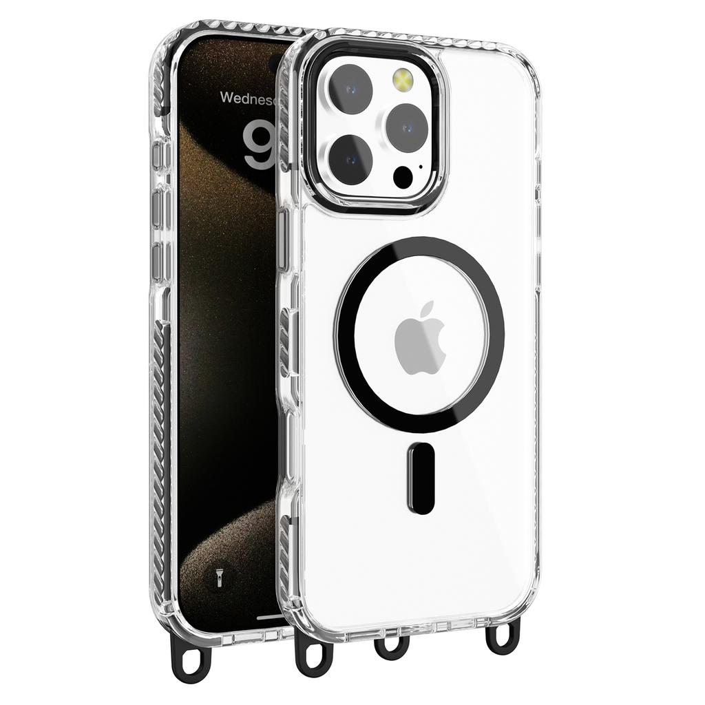 For iPhone 14 Pro Max Magnetic Phone Case Compatible with MagSafe PC+TPU Cover with Lanyard Hole