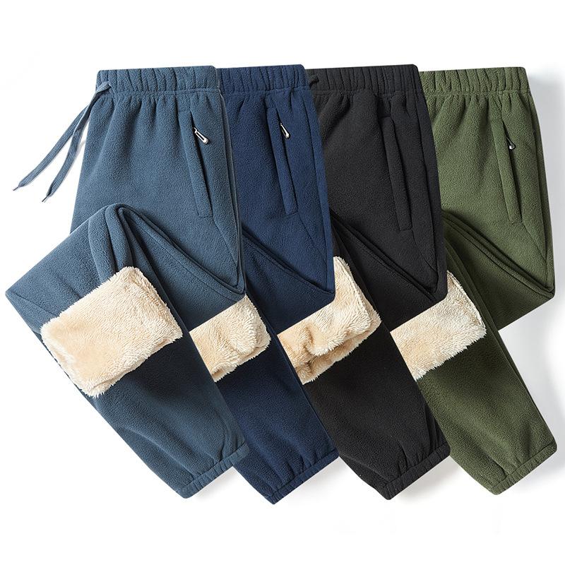 Winter Warm Casual Pants Men's Polar Fleece Drawstring Bottoms Windproof Warm Cotton Pants Thick Jogging Sports Rib Leg Pants