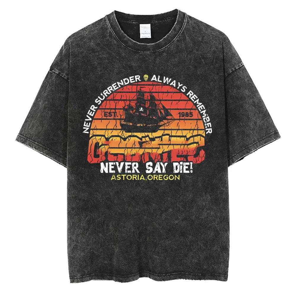 Classic Funny Movie The Goonies Never Say Die Vintage Washed T Shirt Best Famous Skeleton Graphic T-shirt Oversized Tshirt Unisex