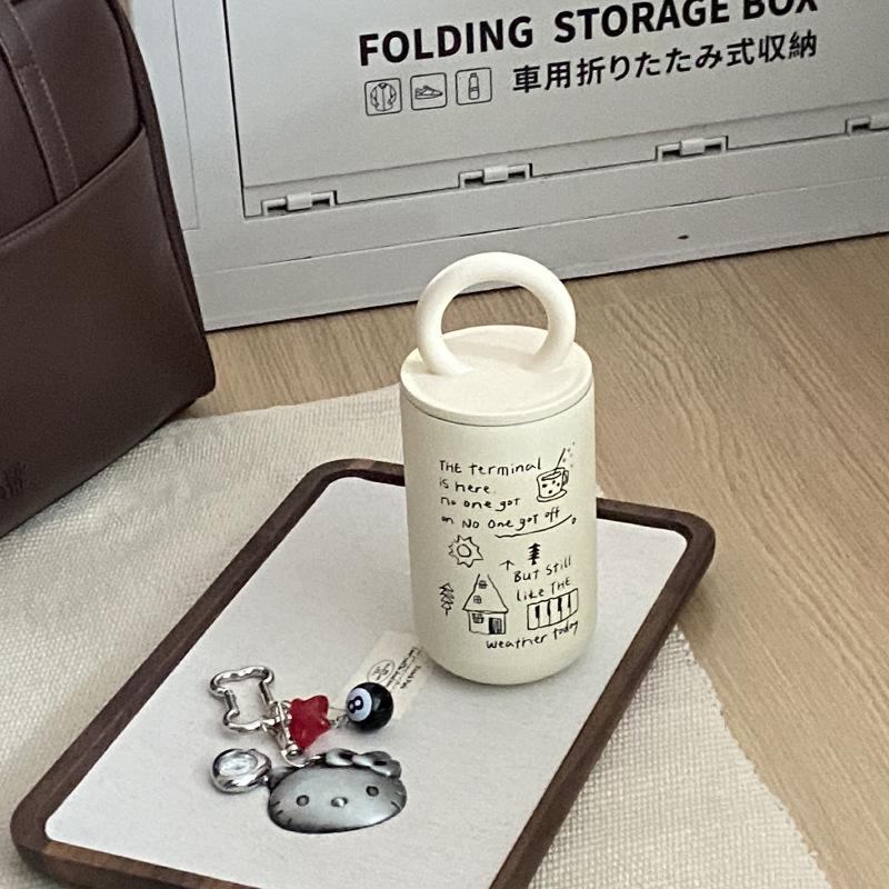 Homemade Retro Ins English Alphabet Portable Thermos Cup, Large-Capacity Simple Stainless Steel 304 Thermos Cup