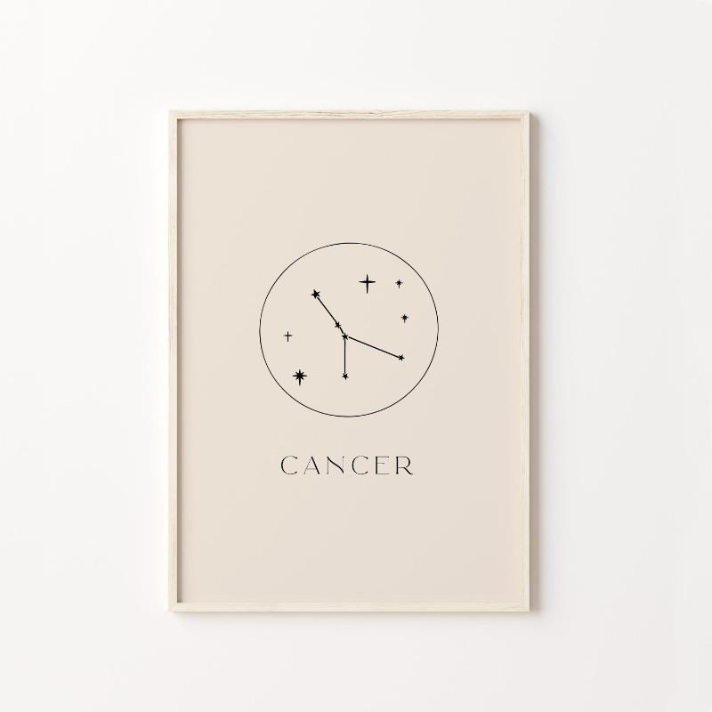 Minimalist Astrology Art Print Cream Beige and Black Zodiac Home Wall Decor Star Sign Neutral Constellation Canvas Poster