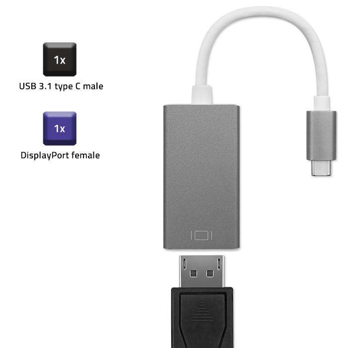 Qoltec Adapter USB-C 3.1 | DisplayPort | 4K | MHL | Aluminium