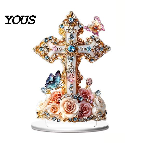 Religious Holiday Gift Christmas Theme 2D Ornament, Double-sided Acrylic Decoration, Desktop Decor Stable Base Ornament for Home Office Table Standing