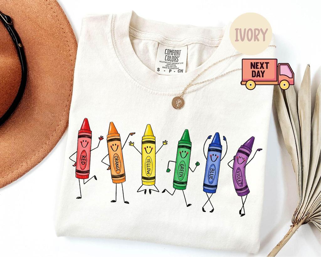 Comfort Colors® Funny Preschool Teacher Shirt, Happy Doodle Teacher Tee, Back to School Gift, Cute Crayon Pencil T-Shirt
