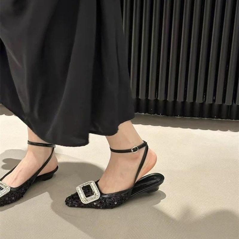 Sandale Balerini cu Cristale Strălucitoare pentru Femei, de Lux, cu Vârf Pătrat, Adânci, cu Cataramă, Pantofi de Dans Balet, Vară Nou, Sandalias De Mujer