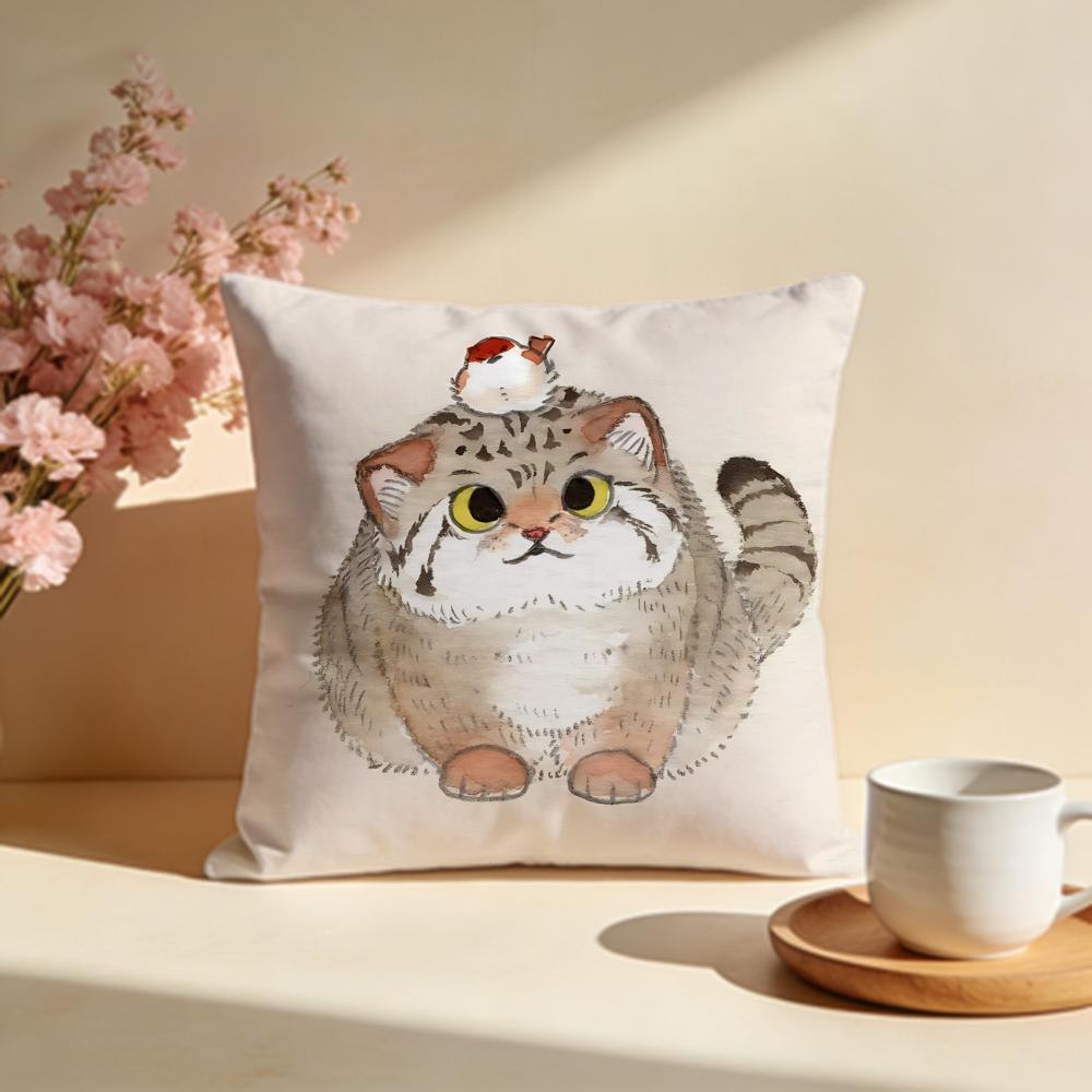 Fluffy Pallass Cat Cushion Cover Soft Pillow Cases for Home Bedroom Living Room Sofa