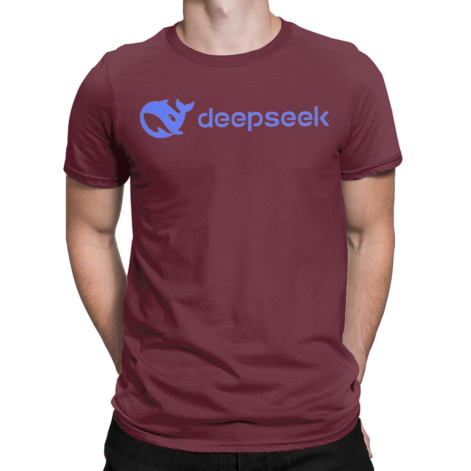

Мужская и женская футболка с принтом AI deepseek Футболки из чистого хлопка Одежда XXXXXL бордовый