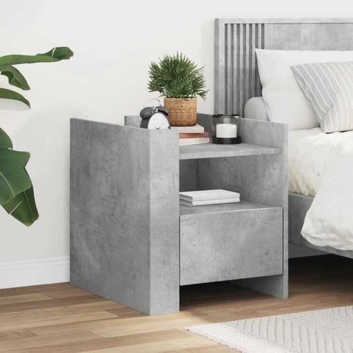 VidaXL Table de chevet gris béton 45x50x50 cm bois d’ingénierie, meuble de chevet, table d'appoint, armoire de lit, armoire 848279
