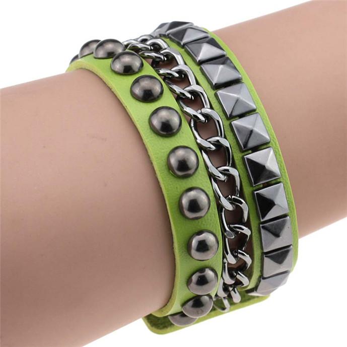Multi-layer Rivet Thorn Chain Bracelets for Women Men Leather Bracelet Jewelry