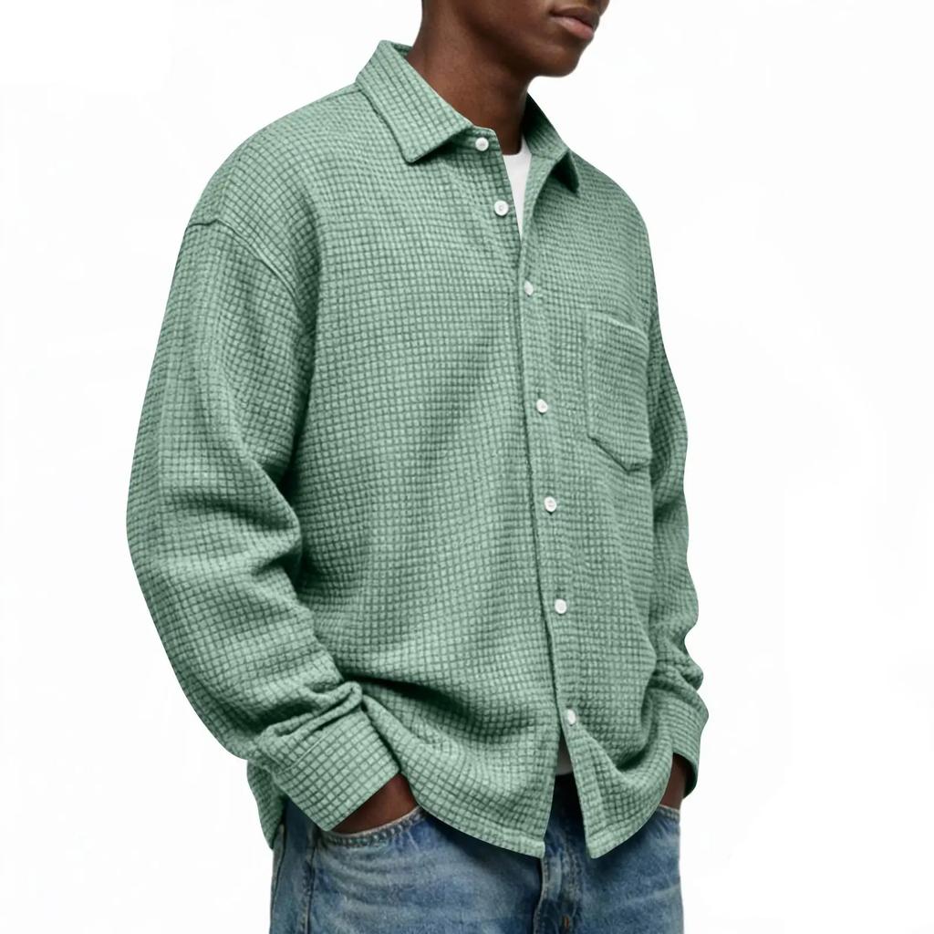 Single Breasted Vintage Long Sleeve Shirt Men Loose Solid Color Spring Autumn Men's Casual Pocket Shirt