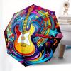 Guitar Art Automatic folding umbrella  simple eight rib design, bright color pattern, durable iron frame, ideal for travel and outdoor, beac